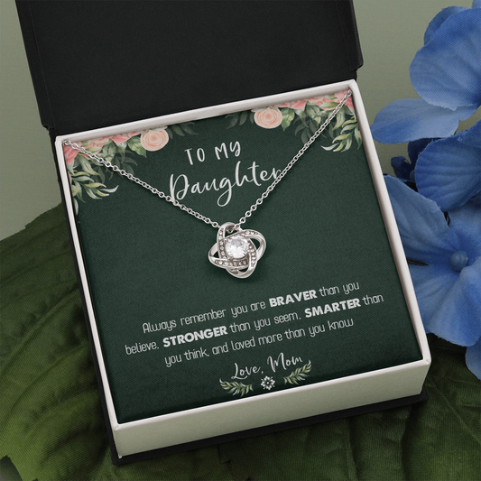 122A Necklace To My Daughter Birthday Gift From Mom, You Are Braver, Stronger,Smarter