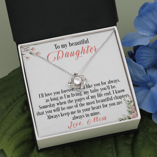 31A To My Beautiful Daughter Love Knot Necklace, I Love You, Gift For Daughter