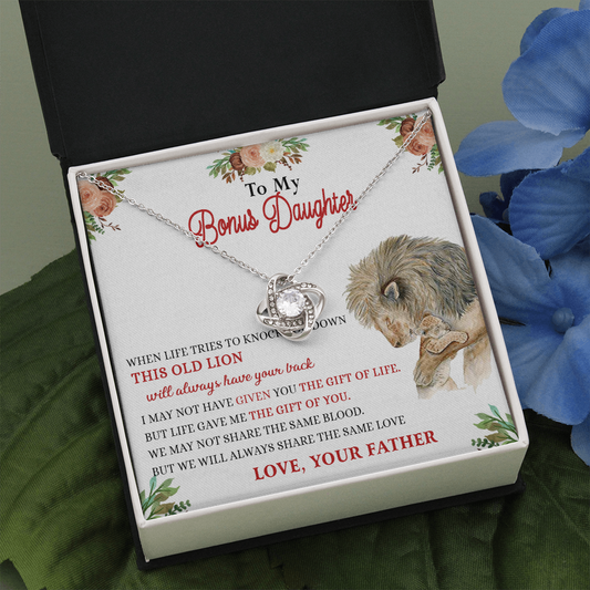148A Necklace To My Bonus Daughter, Daughter Necklace Birthday Gift from Lion Father