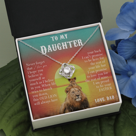 123A Necklace To My Daughter, Lion Daughter Birthday Gift, Lion Dad Sunset Necklace