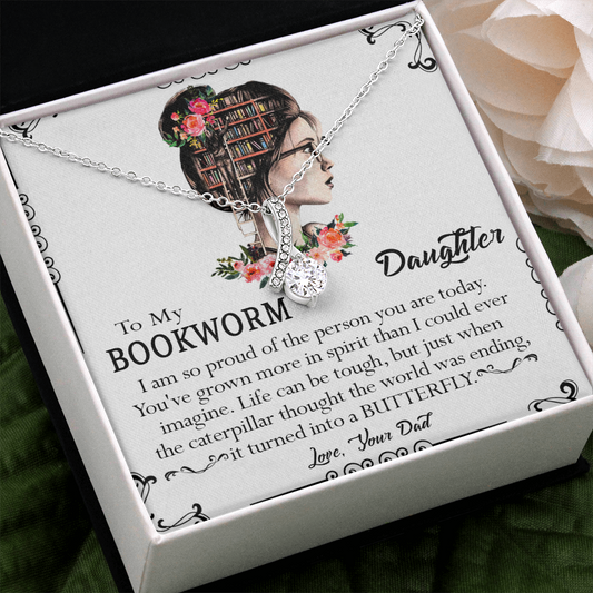 412B To My Bookworm Necklace, Gift Birthday Necklace From Dad For Daughter