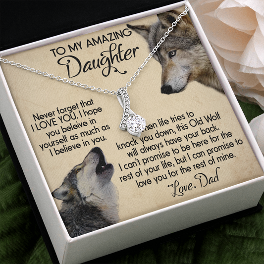 15B To my Daughter Necklace, Wolf Dad Gift for Daughter, I LOVE YOU Necklace