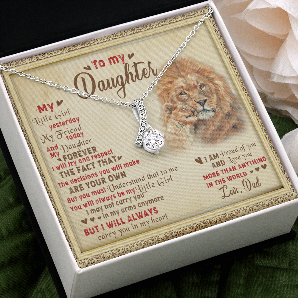 143B Necklace To My Daughter Lion, I Love Daughter Lion Dad Gift, Perfect Birth Gift