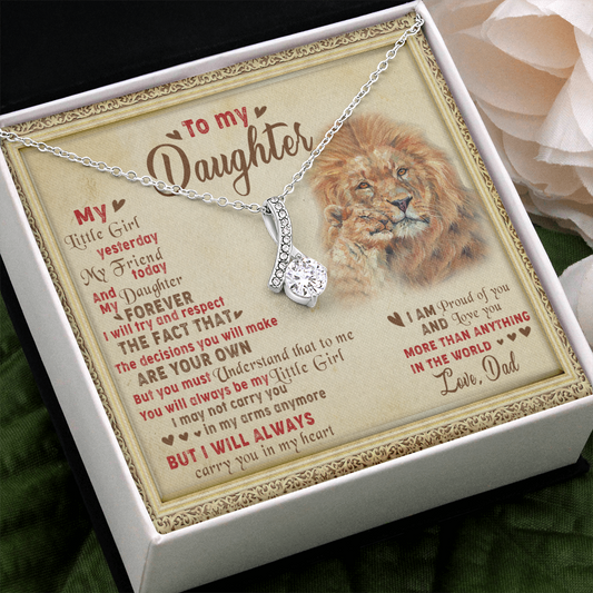 143B Necklace To My Daughter Lion, I Love Daughter Lion Dad Gift, Perfect Birth Gift