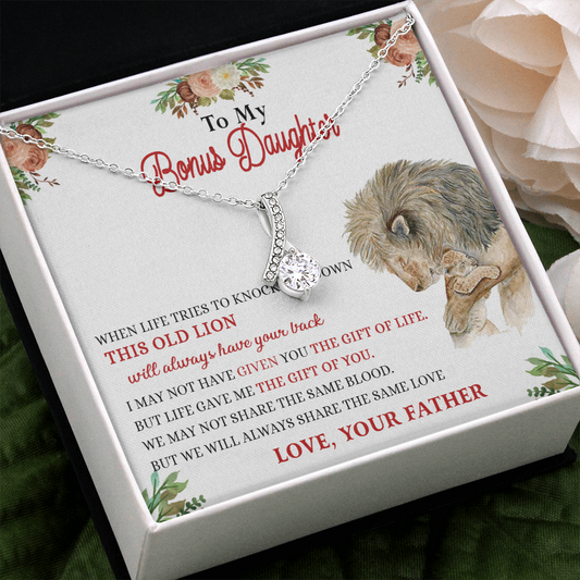 148B Necklace To My Bonus Daughter, Daughter Necklace Birthday Gift from Lion Father