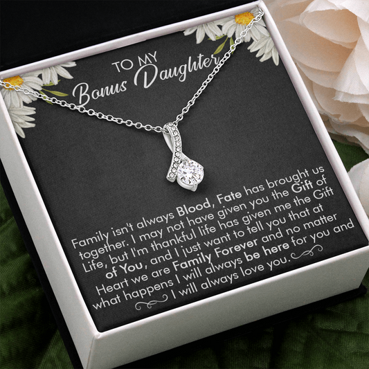 16B Necklace To My Bonus Daughter, Necklace Gift for Daughter/Her, Gift From Dad Mom