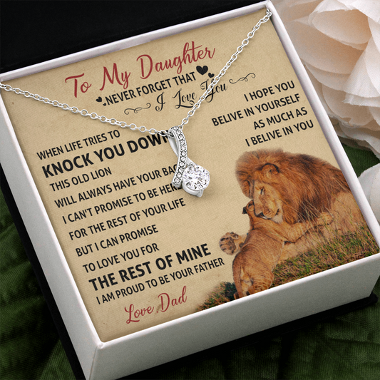 3B Necklace To My Daughter Cute Birthday Gift from Dad I LOVE YOU Lion Dad Fathers