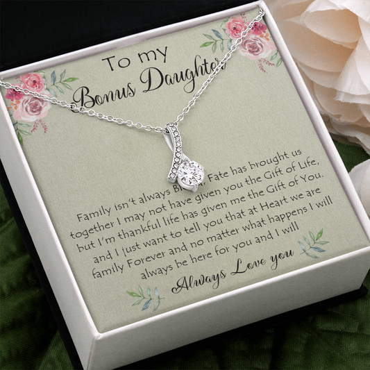 41B To My Bonus Daughter Necklace Gift From Mom Dad, Always Love You, Gift Birthday