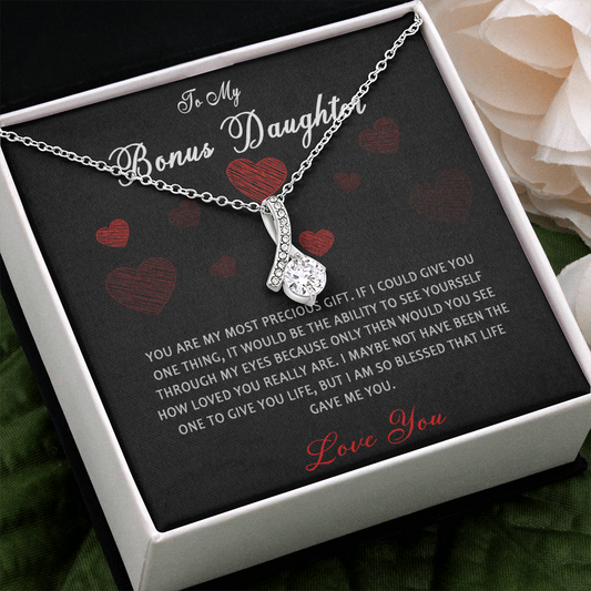 N361B To My Bonus Daughter Necklace, Step Daughter Gift From Stepdad, Stepmom
