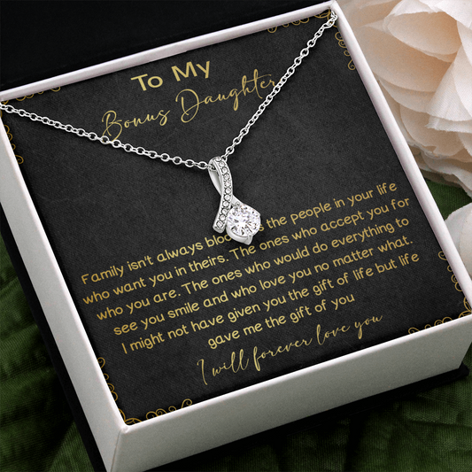 32B To My Bonus Daughter Necklace, I Will Forever Love You, Gift Birthday, Holiday