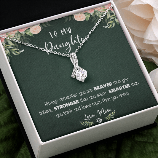 122B Necklace To My Daughter Birthday Gift From Mom, You Are Braver, Stronger,Smarter
