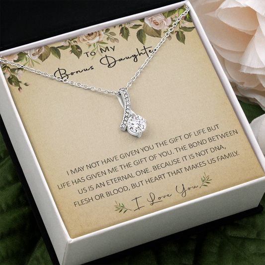 N367B To My Bonus Daughter Unique Gift Forever Love Heart Necklace for Step Daughter