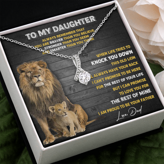 N374B To My Daughter Necklace, Xmas Gift For Daughter From Dad, Daughter Father Lion