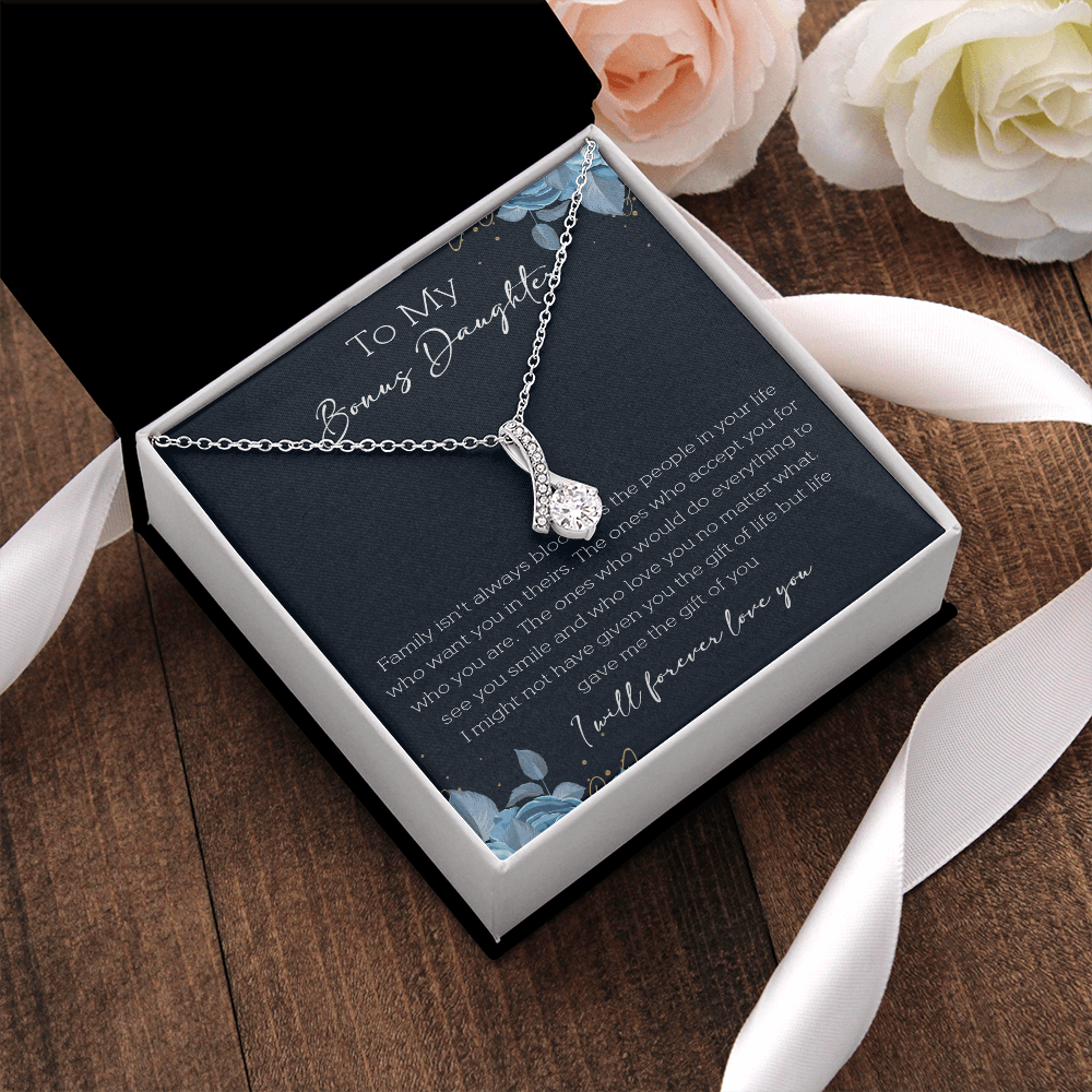 21B Cute Necklace To My Bonus Daughter, Necklace Gift for Her, Daughter From Mom Dad