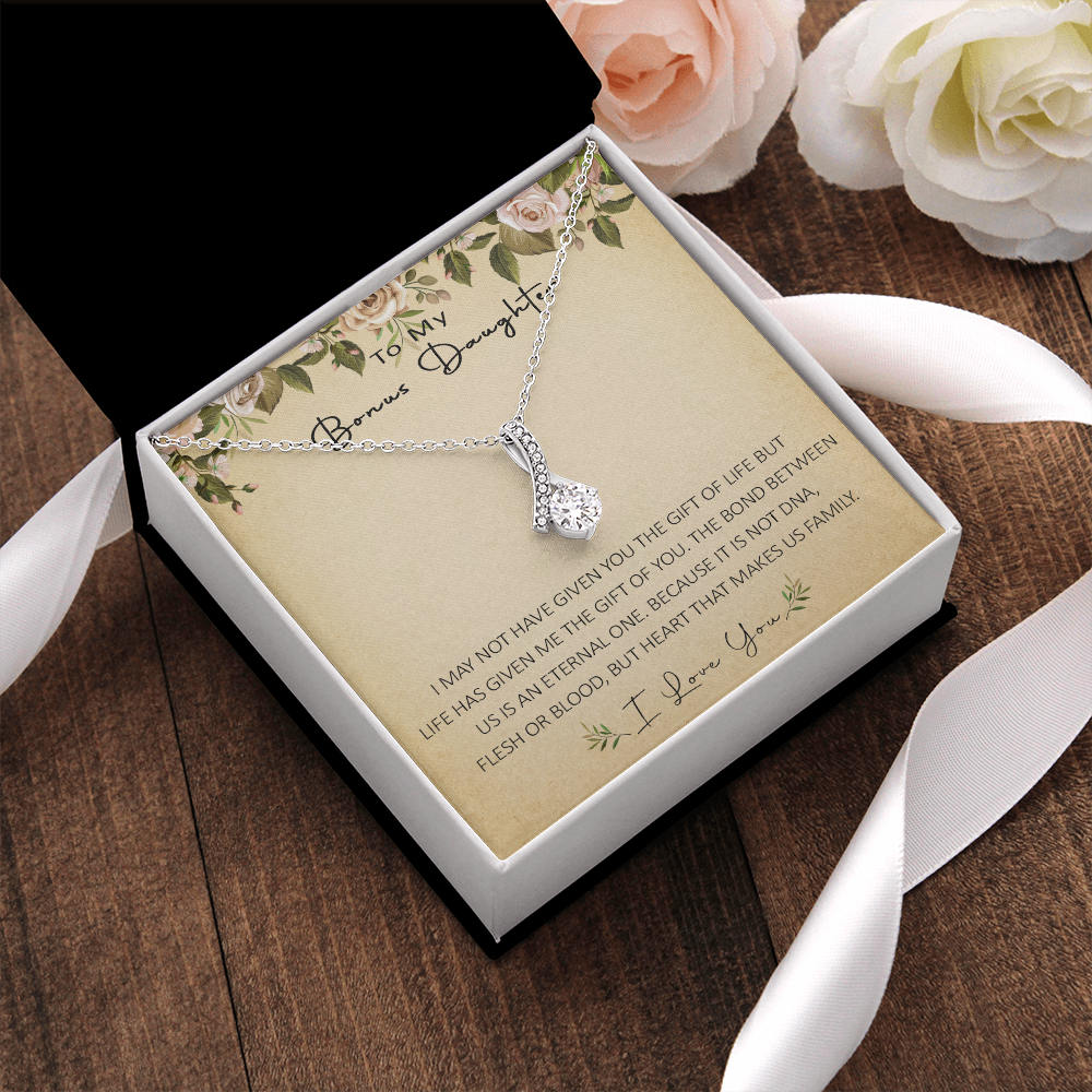 N367B To My Bonus Daughter Unique Gift Forever Love Heart Necklace for Step Daughter