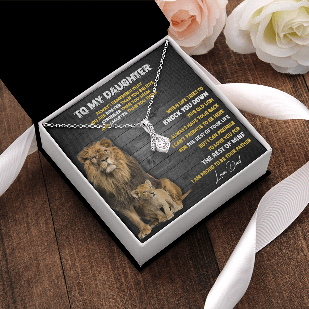 N374B To My Daughter Necklace, Xmas Gift For Daughter From Dad, Daughter Father Lion