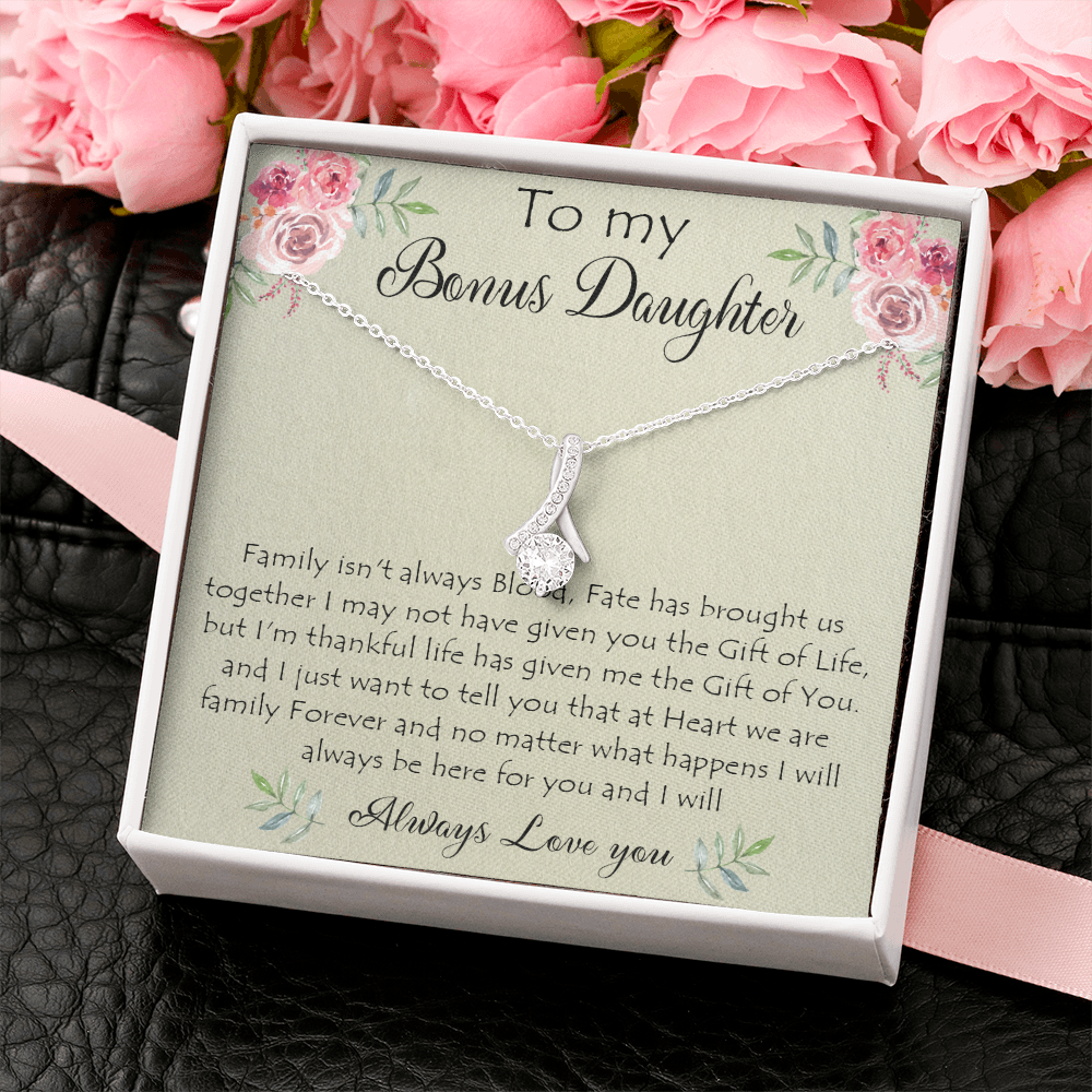 41B To My Bonus Daughter Necklace Gift From Mom Dad, Always Love You, Gift Birthday