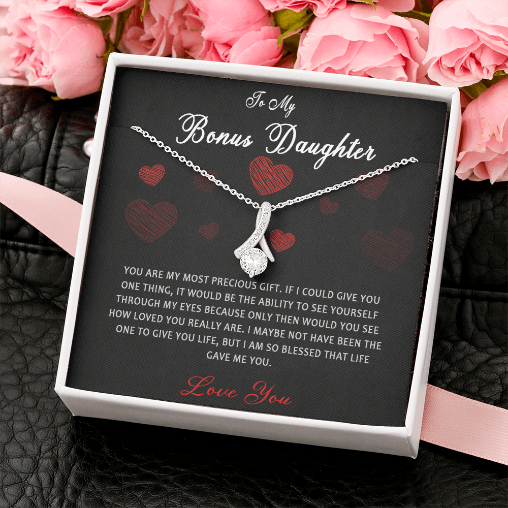 N361B To My Bonus Daughter Necklace, Step Daughter Gift From Stepdad, Stepmom