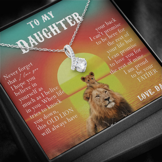 123B Necklace To My Daughter, Lion Daughter Birthday Gift, Lion Dad Sunset Necklace
