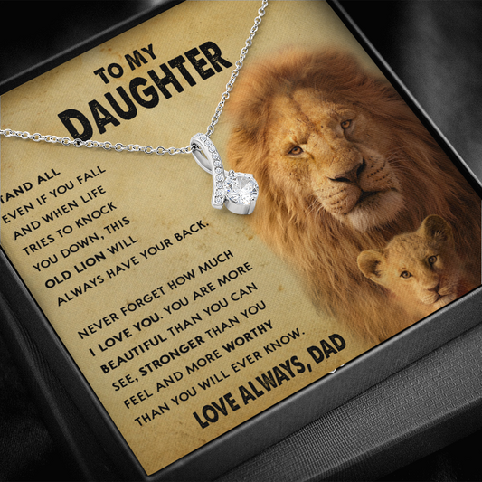154B To My Daughter Lion, Necklace Gift From Lion Dad, Daughter Birthday Necklace