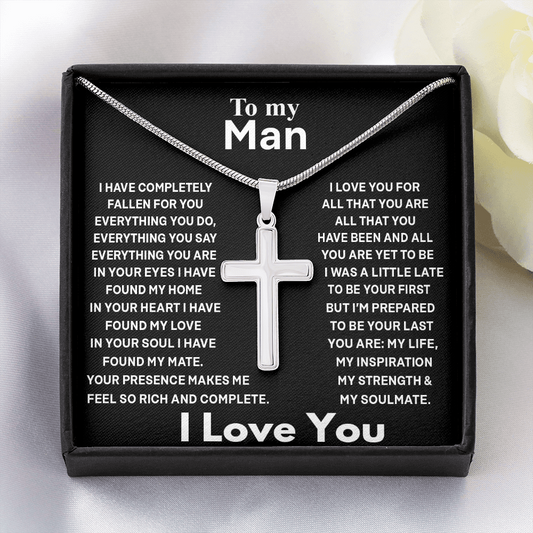 To My Man Cross Necklace Jewelry For Men, Man Necklace Silver From My Love 423 Gift