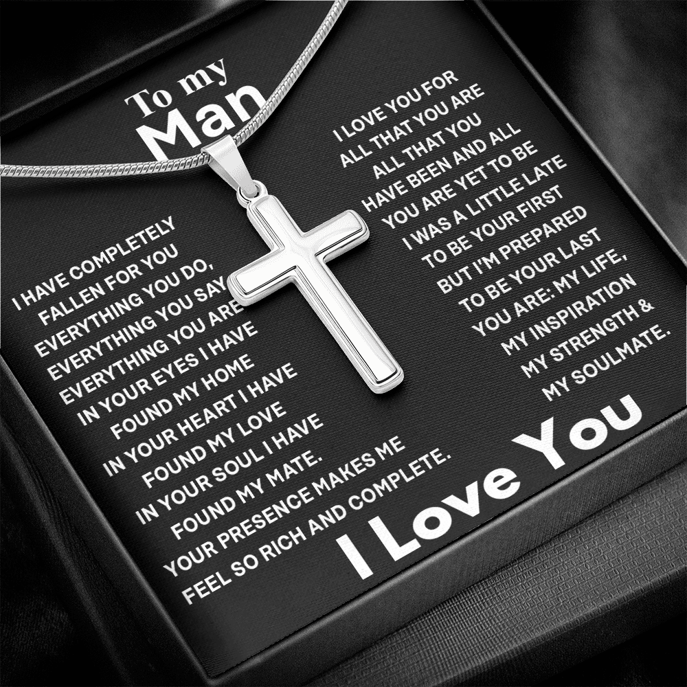 To My Man Cross Necklace Jewelry For Men, Man Necklace Silver From My Love 423 Gift