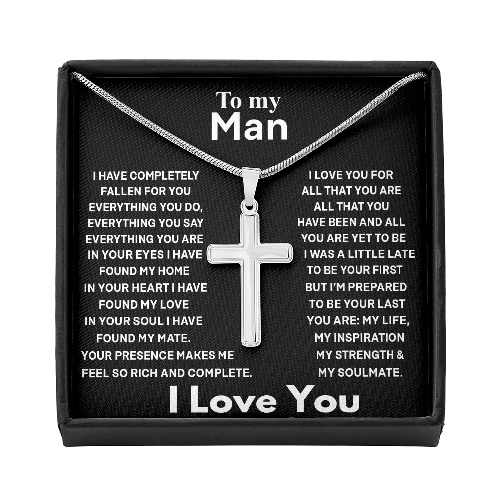 To My Man Cross Necklace Jewelry For Men, Man Necklace Silver From My Love 423 Gift