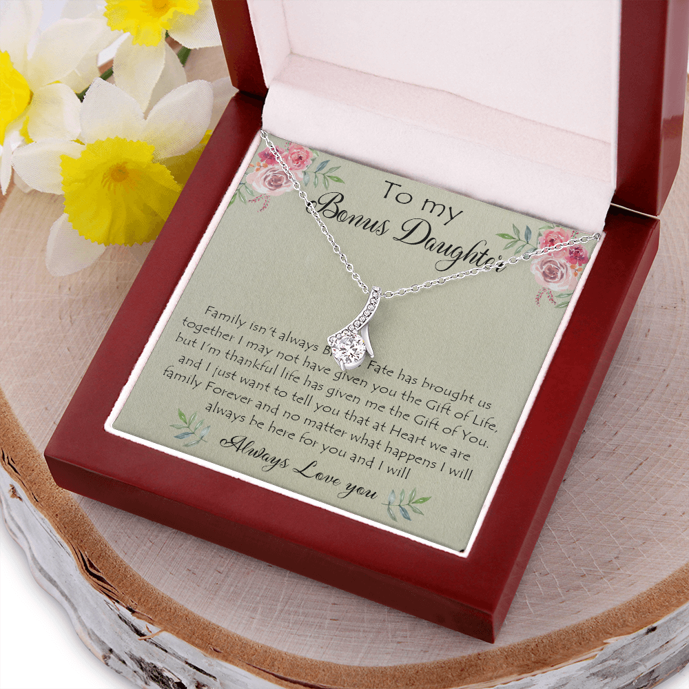 41B To My Bonus Daughter Necklace Gift From Mom Dad, Always Love You, Gift Birthday