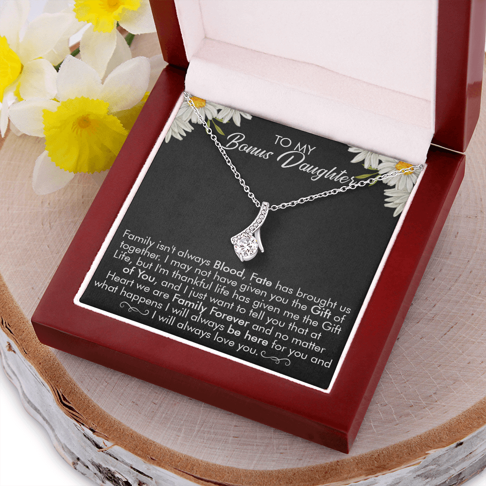 16B Necklace To My Bonus Daughter, Necklace Gift for Daughter/Her, Gift From Dad Mom