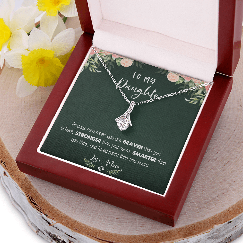 122B Necklace To My Daughter Birthday Gift From Mom, You Are Braver, Stronger,Smarter