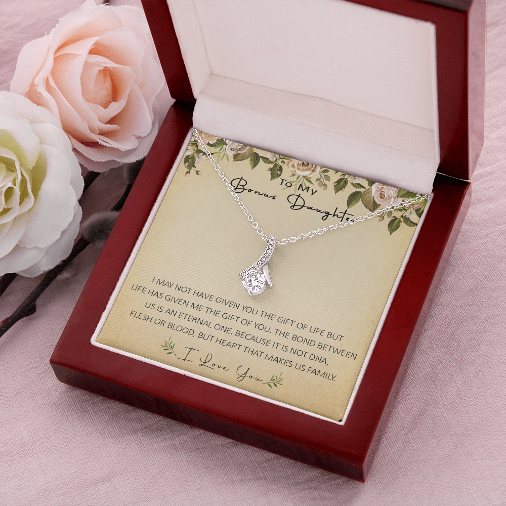 N367B To My Bonus Daughter Unique Gift Forever Love Heart Necklace for Step Daughter