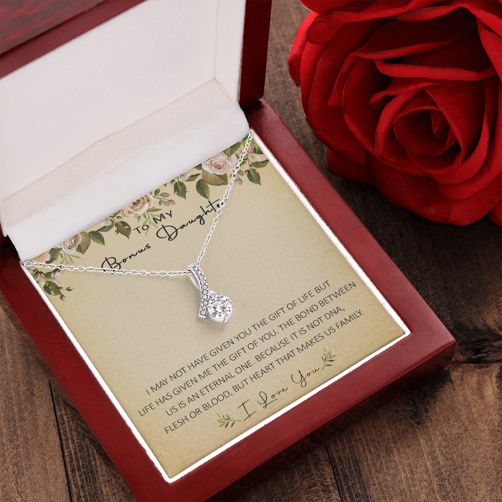 N367B To My Bonus Daughter Unique Gift Forever Love Heart Necklace for Step Daughter