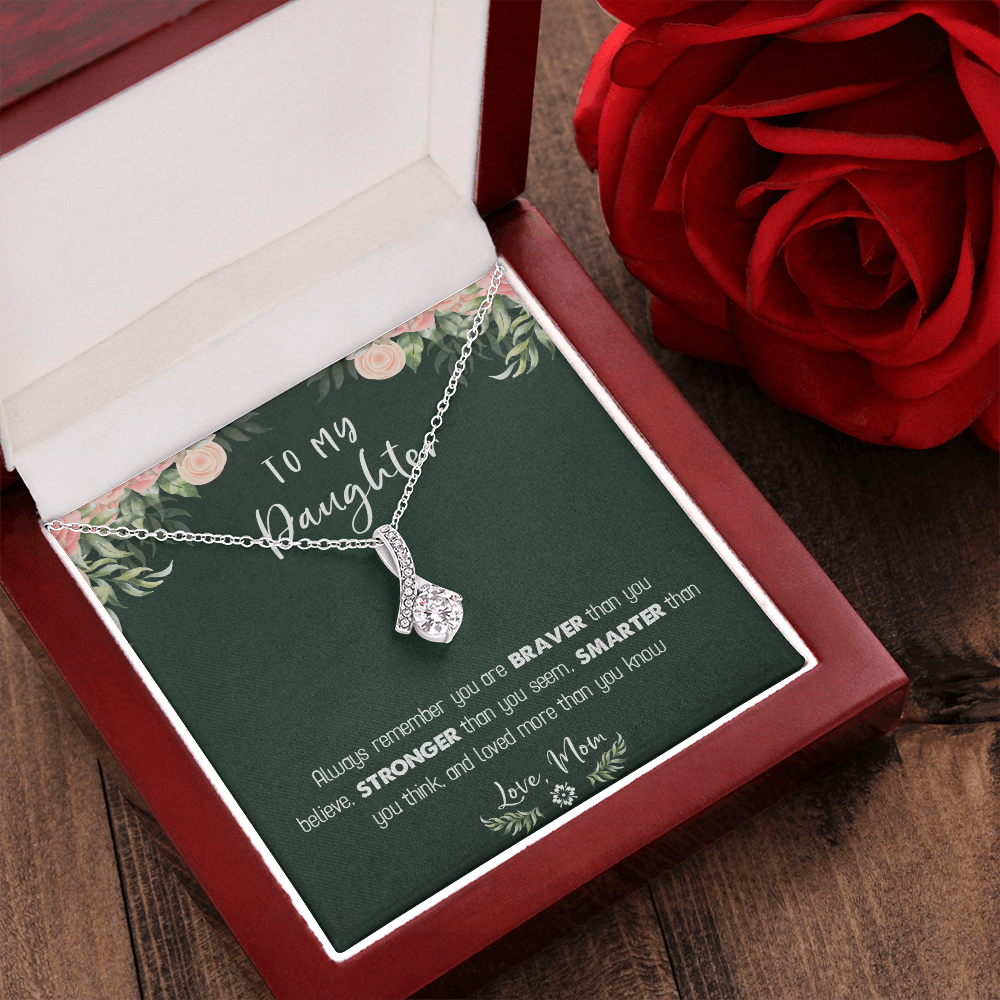 122B Necklace To My Daughter Birthday Gift From Mom, You Are Braver, Stronger,Smarter