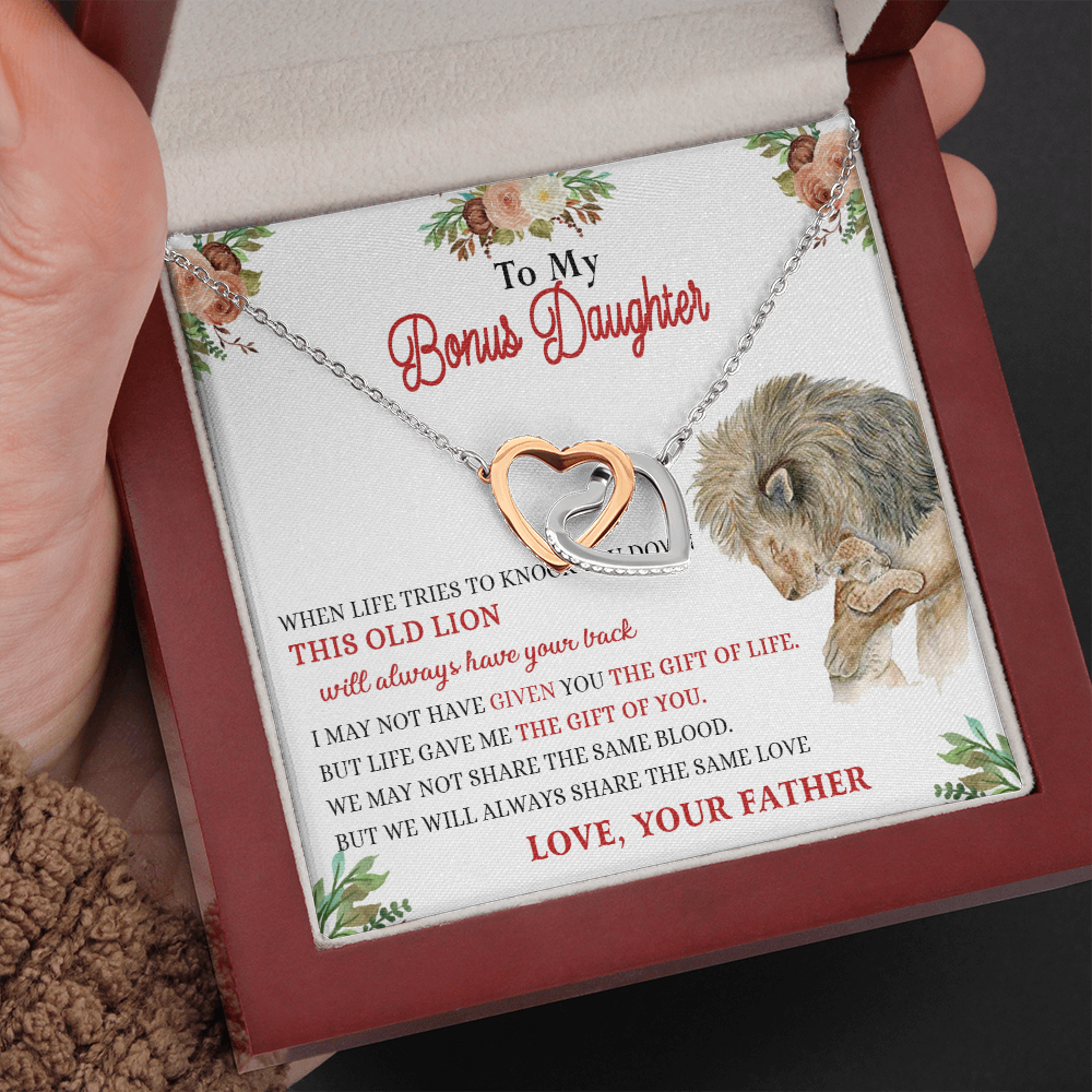 148D Necklace To My Bonus Daughter, Daughter Necklace Birthday Gift from Lion Father