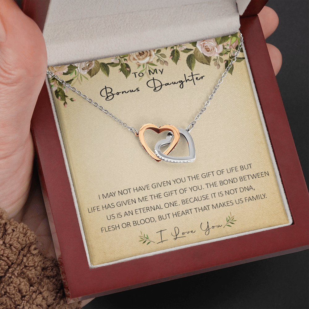 N367D To My Bonus Daughter Unique Gift Forever Love Heart Necklace for Step Daughter
