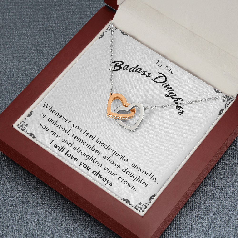 175D Necklace To Badass-Daughter, Daughter Necklace, I LOVE YOU Always From Dad Mom
