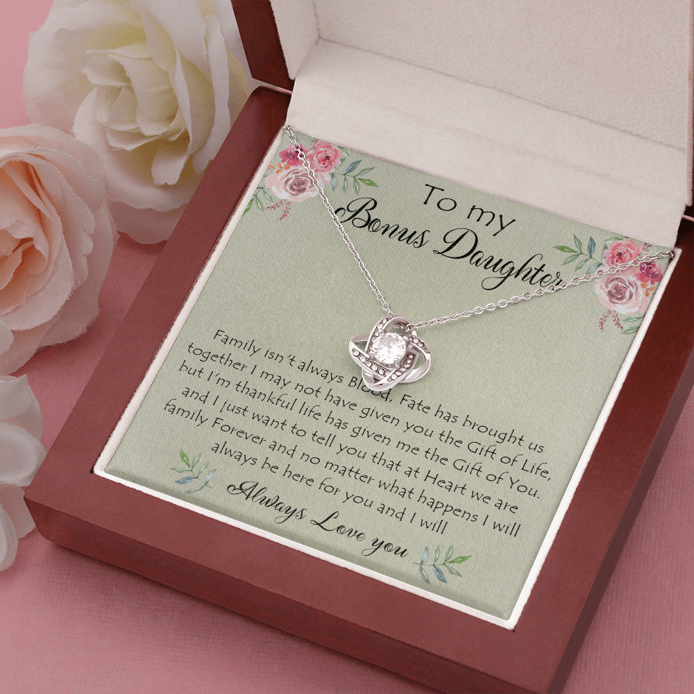 41A To My Bonus Daughter Necklace Gift From Mom Dad, Always Love You, Gift Birthday