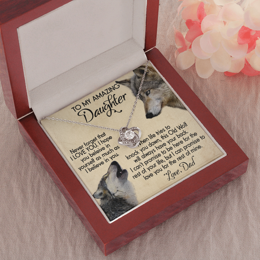 15A To my Daughter Necklace, Wolf Dad Gift for Daughter, I LOVE YOU Necklace