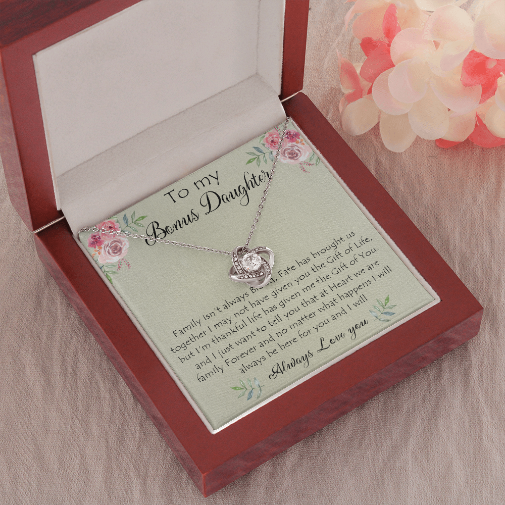 41A To My Bonus Daughter Necklace Gift From Mom Dad, Always Love You, Gift Birthday