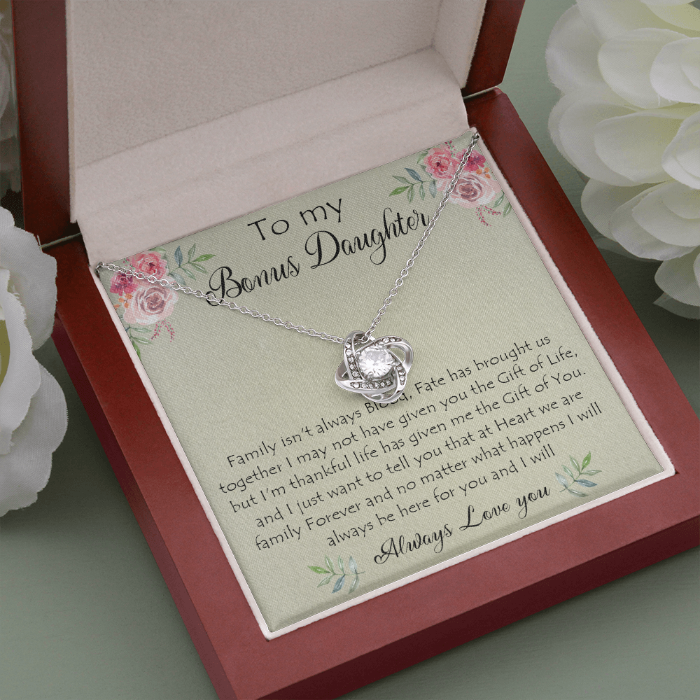 41A To My Bonus Daughter Necklace Gift From Mom Dad, Always Love You, Gift Birthday