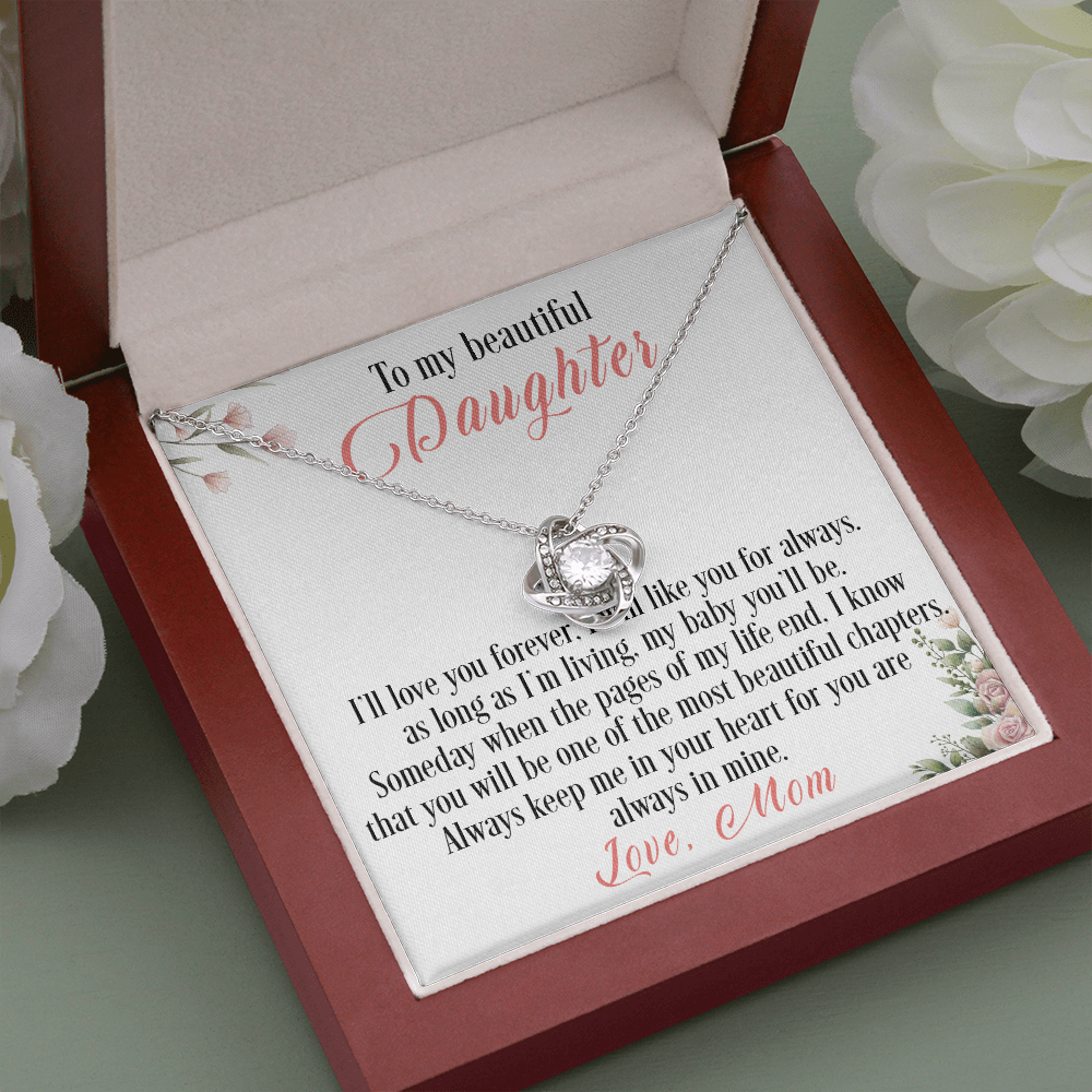 31A To My Beautiful Daughter Love Knot Necklace, I Love You, Gift For Daughter