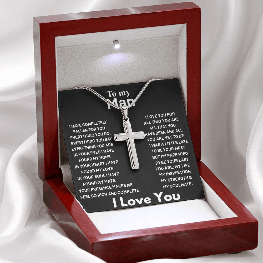 To My Man Cross Necklace Jewelry For Men, Man Necklace Silver From My Love 423 Gift