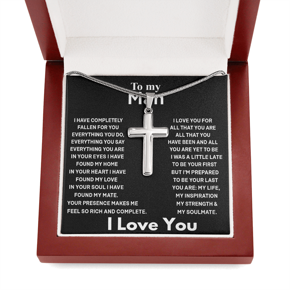 To My Man Cross Necklace Jewelry For Men, Man Necklace Silver From My Love 423 Gift